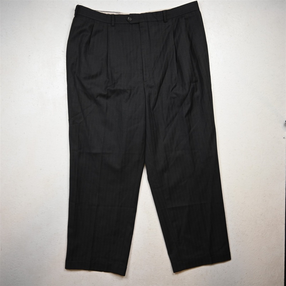 Bespoke 38x32 Gray Striped Wool Pleated Cuffed Full Cut Dress Mens Pants